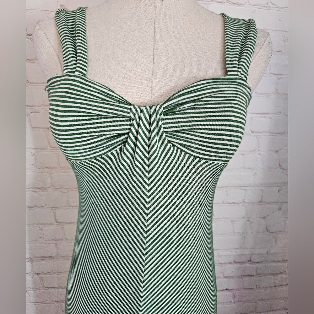 Max Studio Micro Striped Maxi Dress | Green & White | XS | EUC - Picture 2 of 10